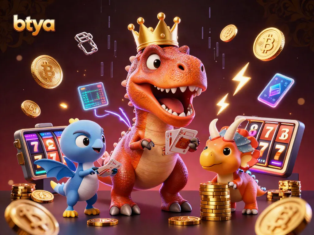 Experience thrills at betya with dinosaurs playing cards and neon crypto elements glowing