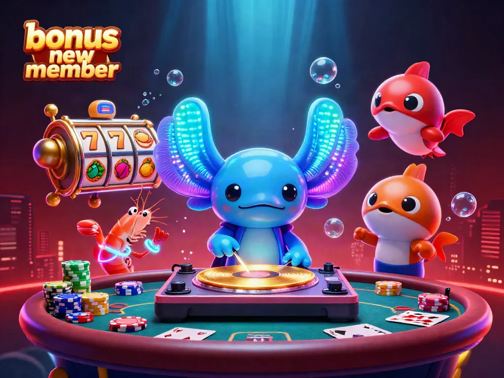 Experience the bonus new member promotion with vibrant slot elements and underwater characters in a lively scene.