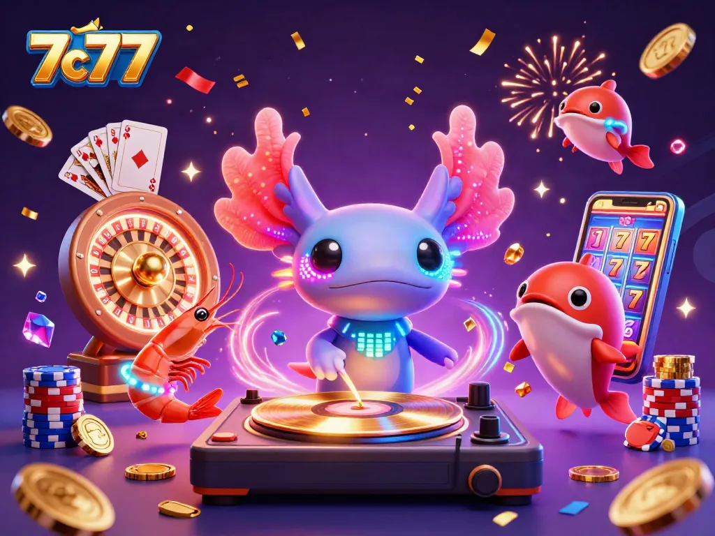 Experience excitement in 7c777's vibrant casino world with characters and rich gaming elements.