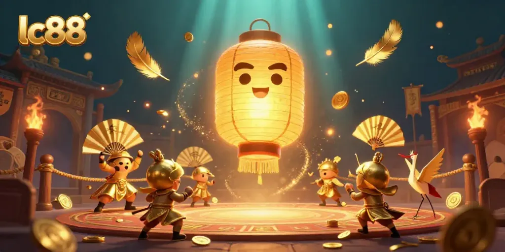Experience the vibrant spirit of lc88 with a dynamic 3D scene of captivating casino characters and game elements.